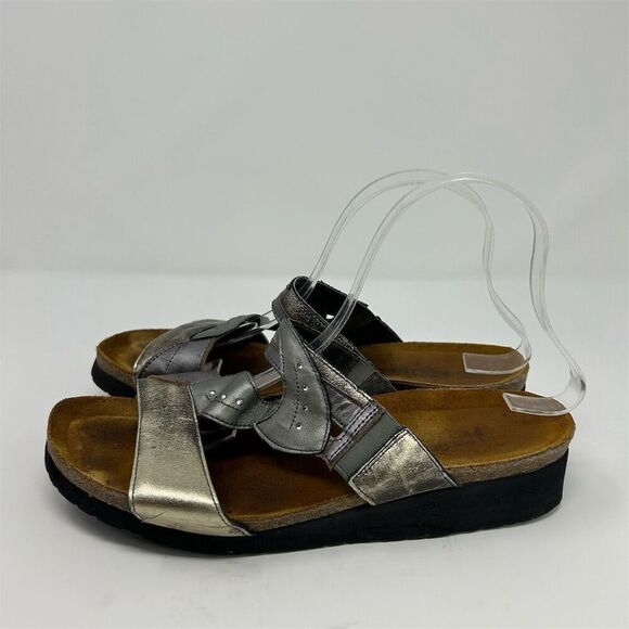 Naot Kimberly Silver and Gold Slip On Wedge Sandal Size 10** Casual Summer - Picture 6 of 11